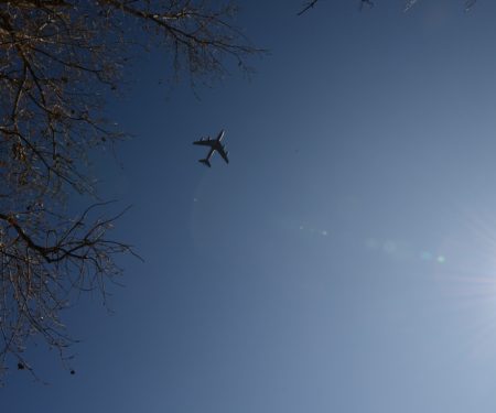 A KC-135 from the Iowa Air National Guard’s 185th Air Refueling Wing flies near the Sioux City, Iowa airport on Nov. 14, 2019. Air National Guard photo by Senior MSgt. Vincent De Groot.