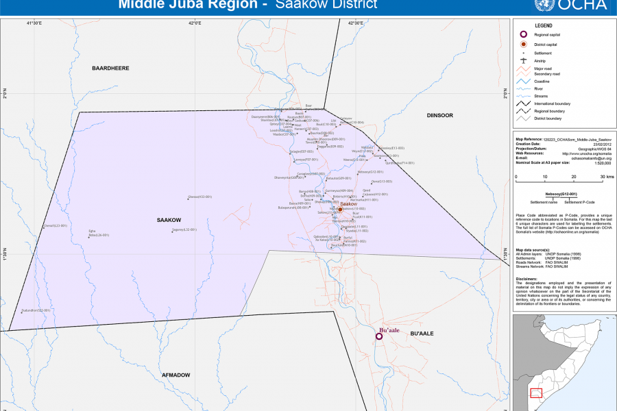 Middle Juba Region's Saakow District Map - Somalia