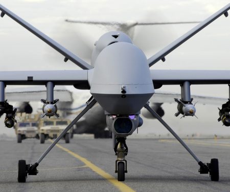 MQ-9A Reaper taxis in preparation for a mission in support of Operation Enduring Freedom