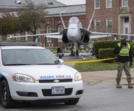 Navy Security Forces patrol NAS Pensacola after shooting
