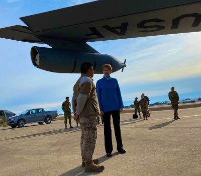 Barrett Speaks with Airman at Incirlik