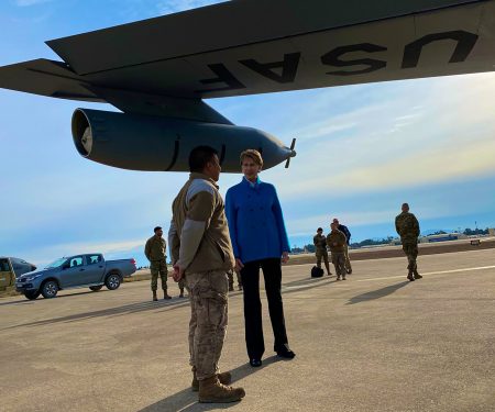 Barrett Speaks with Airman at Incirlik
