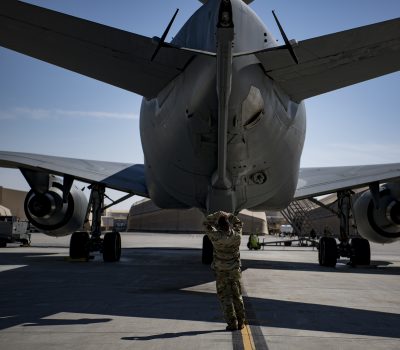 Deployed KC-10 refuels F-15 Strike Eagles