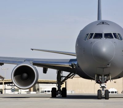 KC-46 lands at Al Udeid Air Base