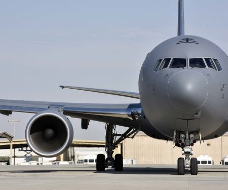 KC-46 lands at Al Udeid Air Base