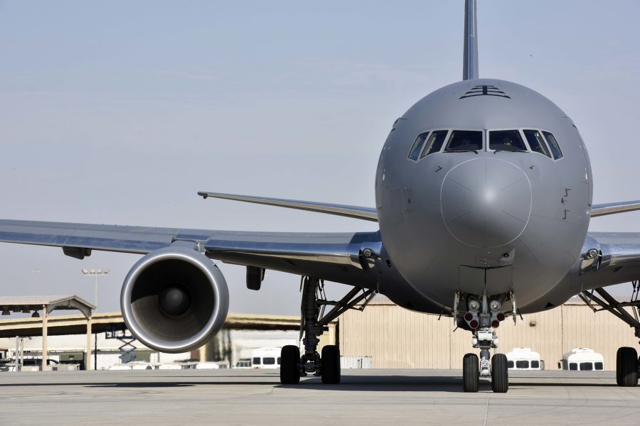 KC-46 lands at Al Udeid Air Base