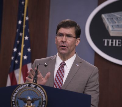 Esper Briefs Reporters at Pentagon