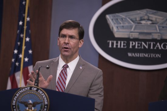 Esper Briefs Reporters at Pentagon