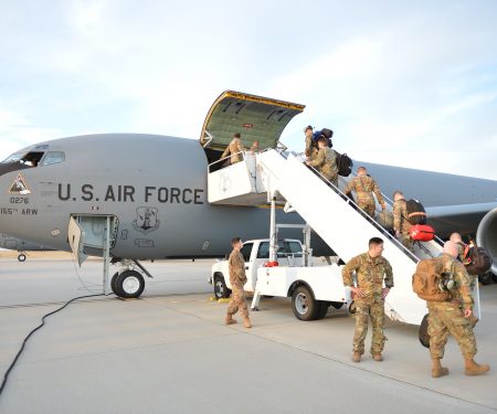 Nebraska Airmen board KC-135 Stratotanker for overseas deployment