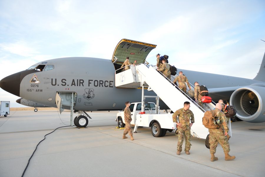 Nebraska Airmen board KC-135 Stratotanker for overseas deployment