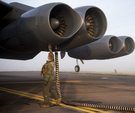 B-52 works with Polish F-16s