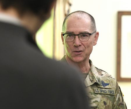 Chief Master Sgt. Roger Towberman is sworn in as the first Senior Enlisted Advisor to the U.S. Space Force.