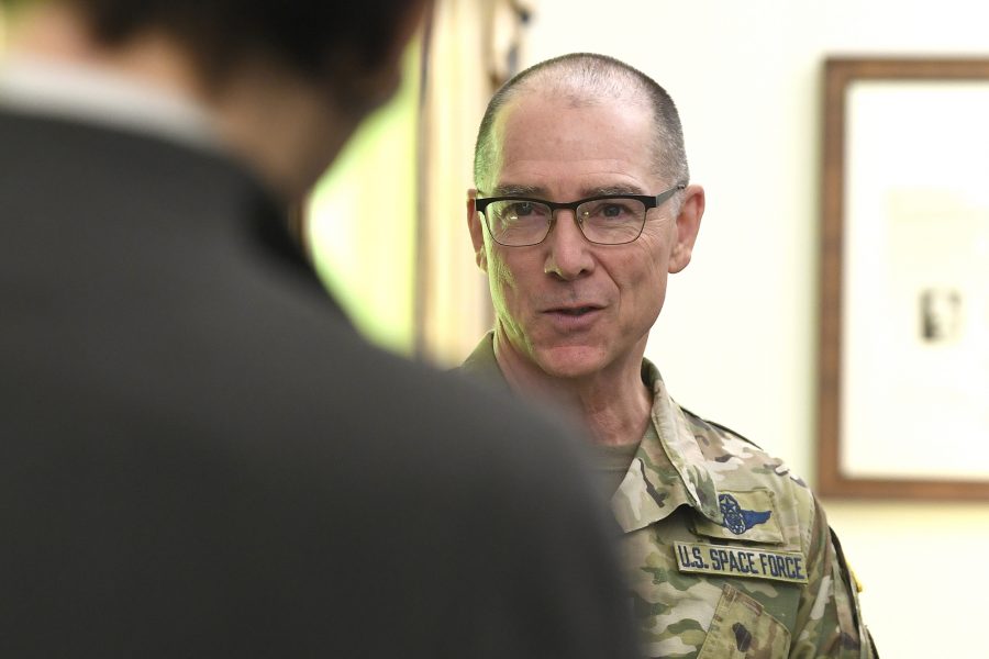 Chief Master Sgt. Roger Towberman is sworn in as the first Senior Enlisted Advisor to the U.S. Space Force.