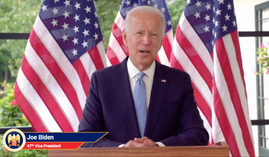Former Vice President Joe Biden speaks at the virtual National Guard Association of the United States conference