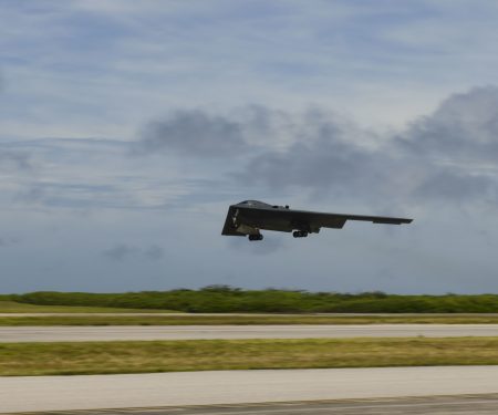 B-2 Spirit Stealth Bomber takes flight from Naval Support Facility Diego Garcia