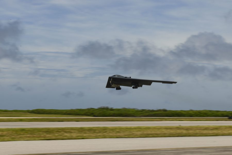 B-2 Spirit Stealth Bomber takes flight from Naval Support Facility Diego Garcia