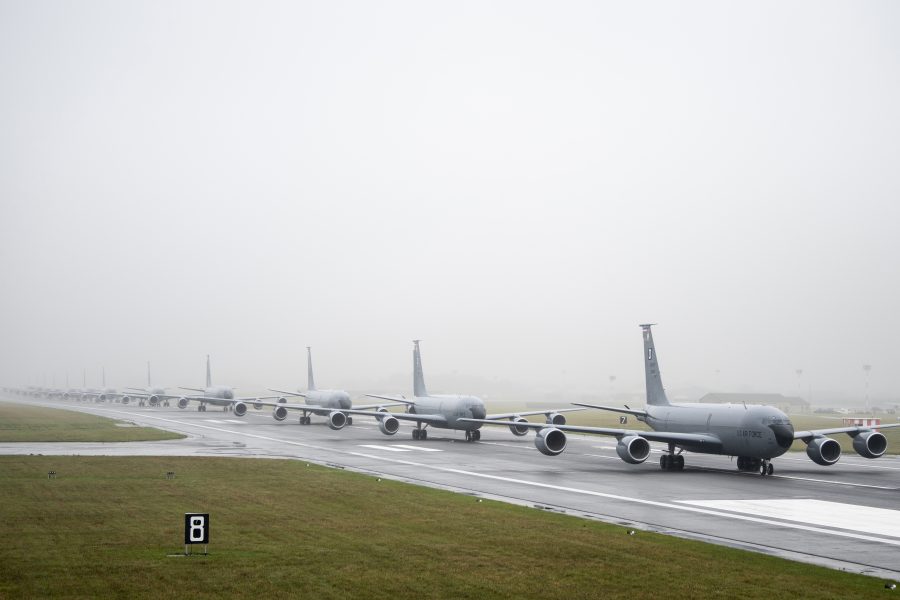 100th ARW KC-135s conduct elephant walk during Exercise Wolff Pack