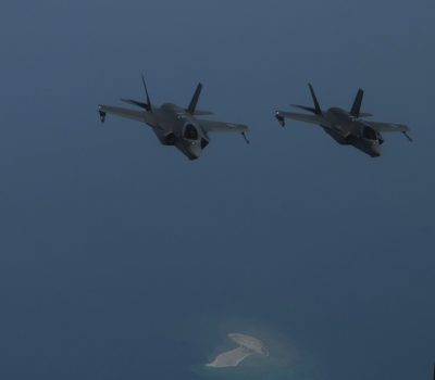 U.S. F-35As, UAE Desert Falcons and Mirage 2000s fly in formation