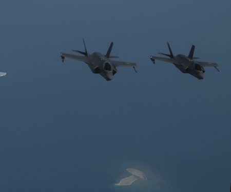 U.S. F-35As, UAE Desert Falcons and Mirage 2000s fly in formation