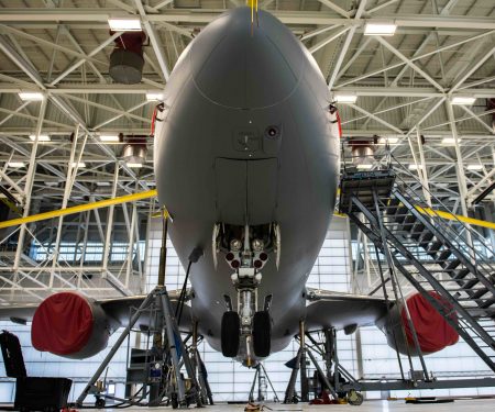 22nd MXS Airmen perform KC-46 gear swing