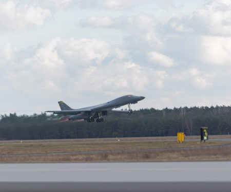 Bomber Task Force hot-pit refuels in Poland
