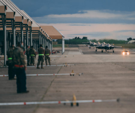 U.S. Air Force F-35 fighter aircraft arrive at Mont-de-Marsan Air Force Base, France