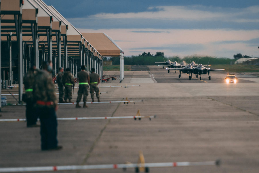 U.S. Air Force F-35 fighter aircraft arrive at Mont-de-Marsan Air Force Base, France