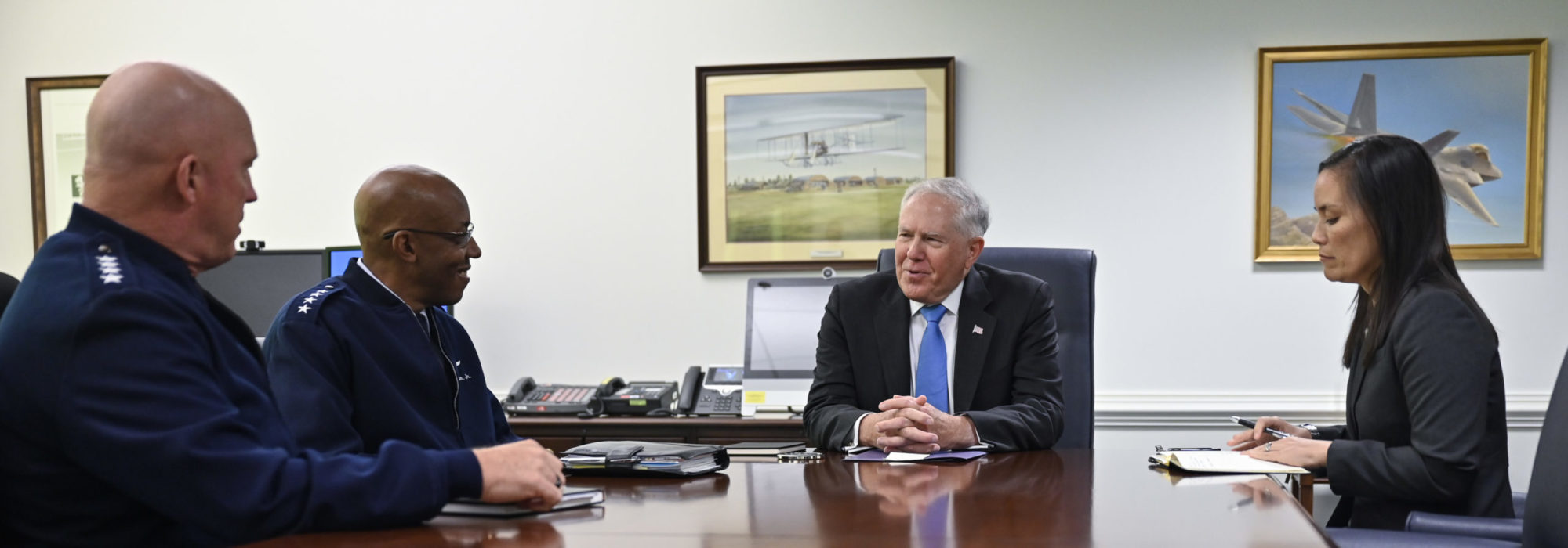 SecAF Kendall staff meeting with USecAF, CSAF, CSO