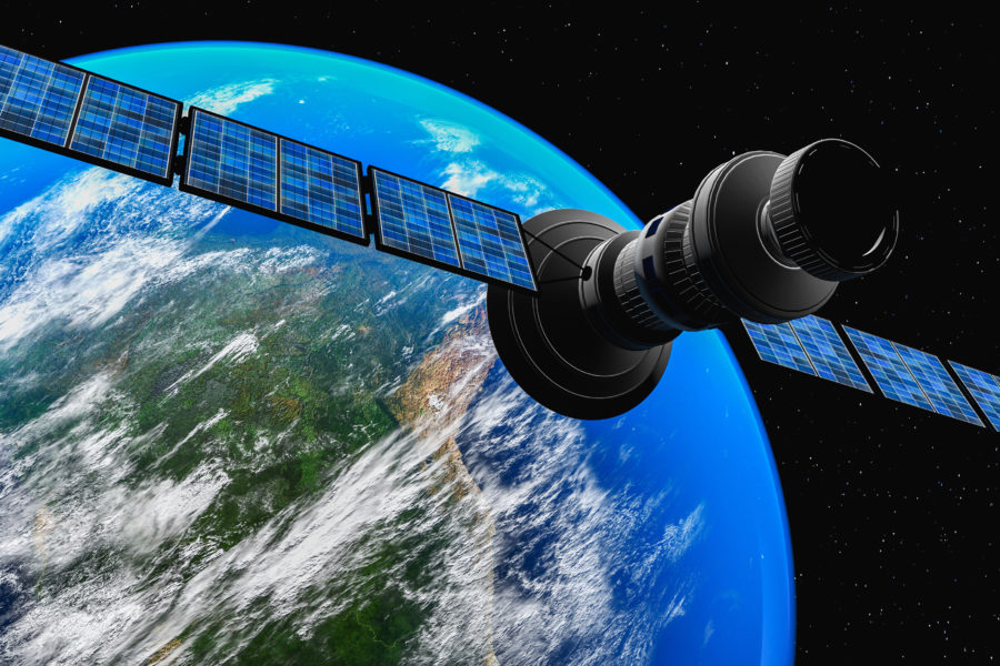 A satellite in orbit (3d rendering,this image elements furnished by NASA)