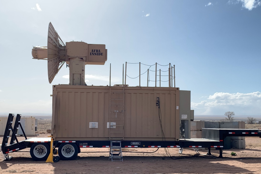 The Tactical High-power Operational Responder, or THOR, a high-powered microwave counter drone weapon, stands ready to demonstrate its effectiveness against a swarm of multiple targets at the Air Force Research Laboratory, or AFRL, Chestnut Test Site, Kirtland Air Force Base, N.M., April 5, 2023. AFRL completed a successful demonstration of THOR simulating a real-world swarm attack. This was the first test of this scale in AFRL history. U.S. Air Force photo / Adrian Lucero