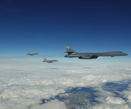 B-1 and B-52 bombers integrating with NATO allies