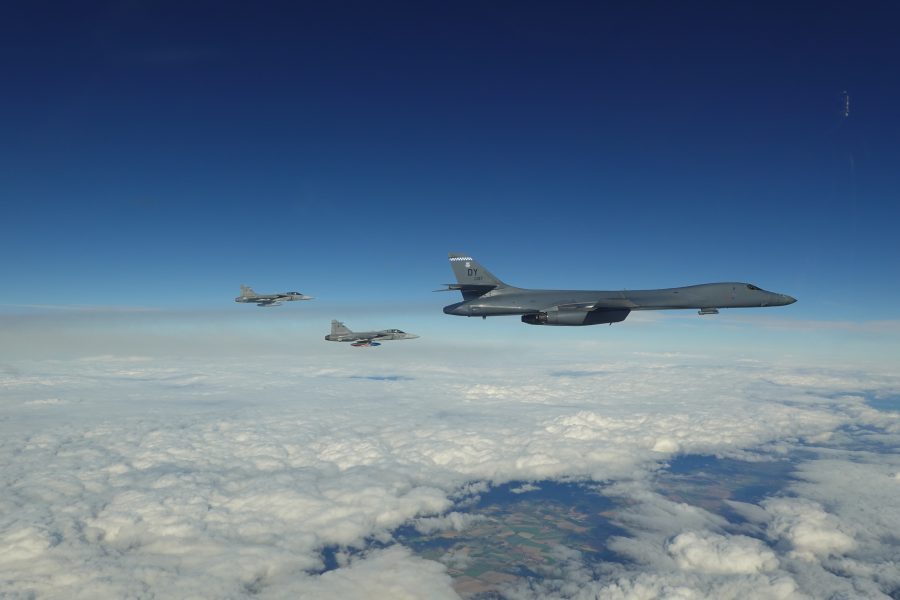 B-1 and B-52 bombers integrating with NATO allies