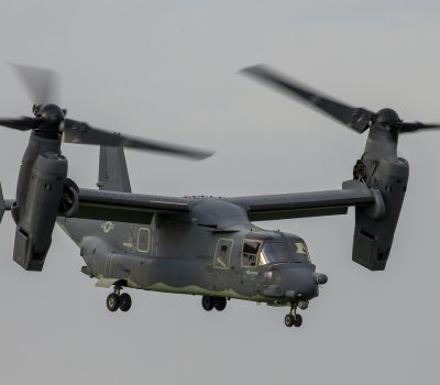 A CV-22 Osprey assigned to the 21st Special Operations Squadron flies over Yokota Air Base, Japan, June 15, 2020.