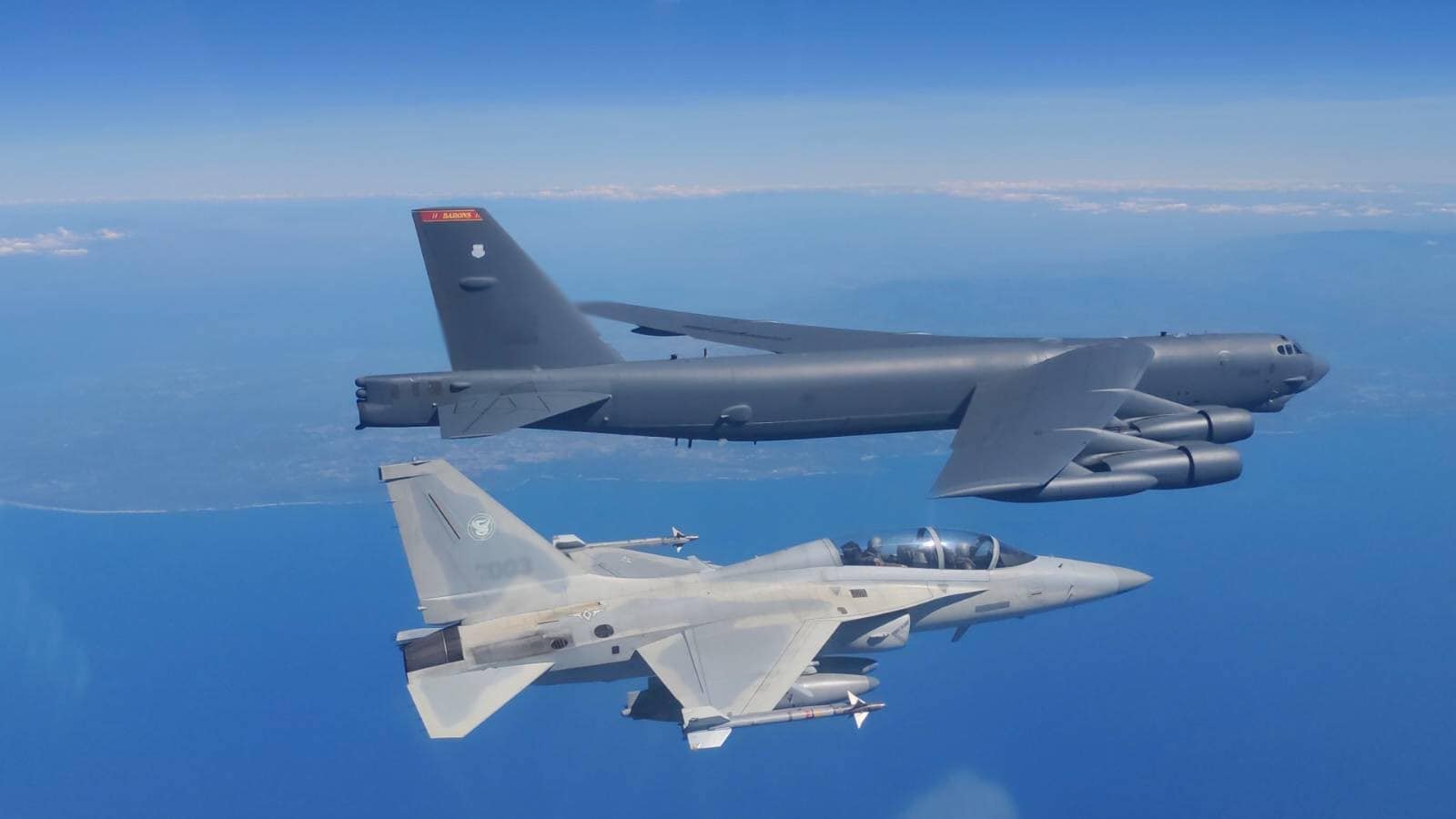B-52 Flies with Philippine Fighters over the South China Sea
