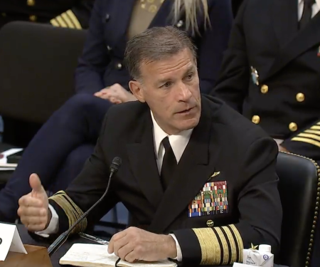 Navy Adm. John C. Aquilino, lead U.S. Indo-Pacific Command, addresses Senated Armed Services Committee March 21. Screenshot
