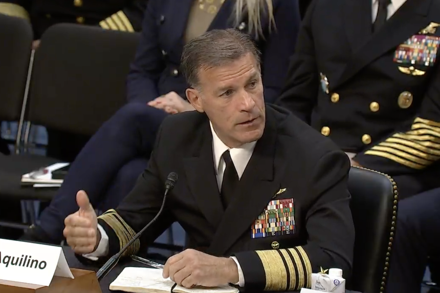 Navy Adm. John C. Aquilino, lead U.S. Indo-Pacific Command, addresses Senated Armed Services Committee March 21. Screenshot