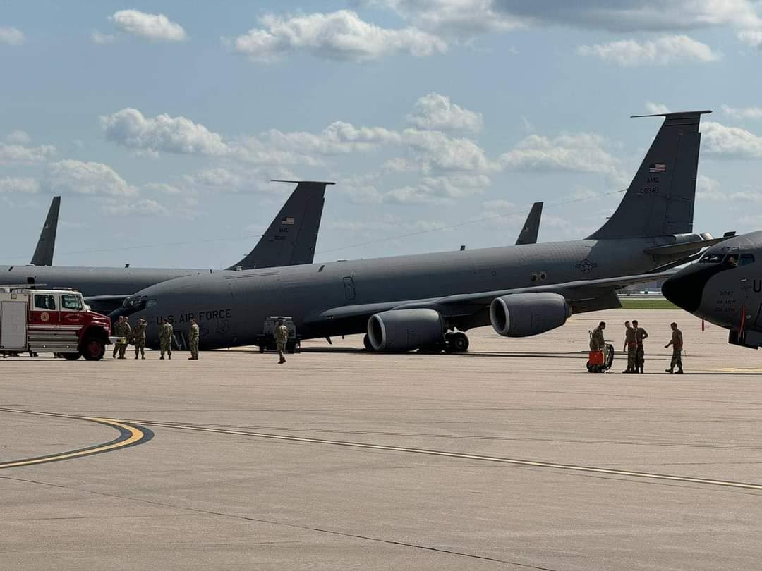 Air Force Investigating After KC-135 Landing Gear Retracts While Parked
