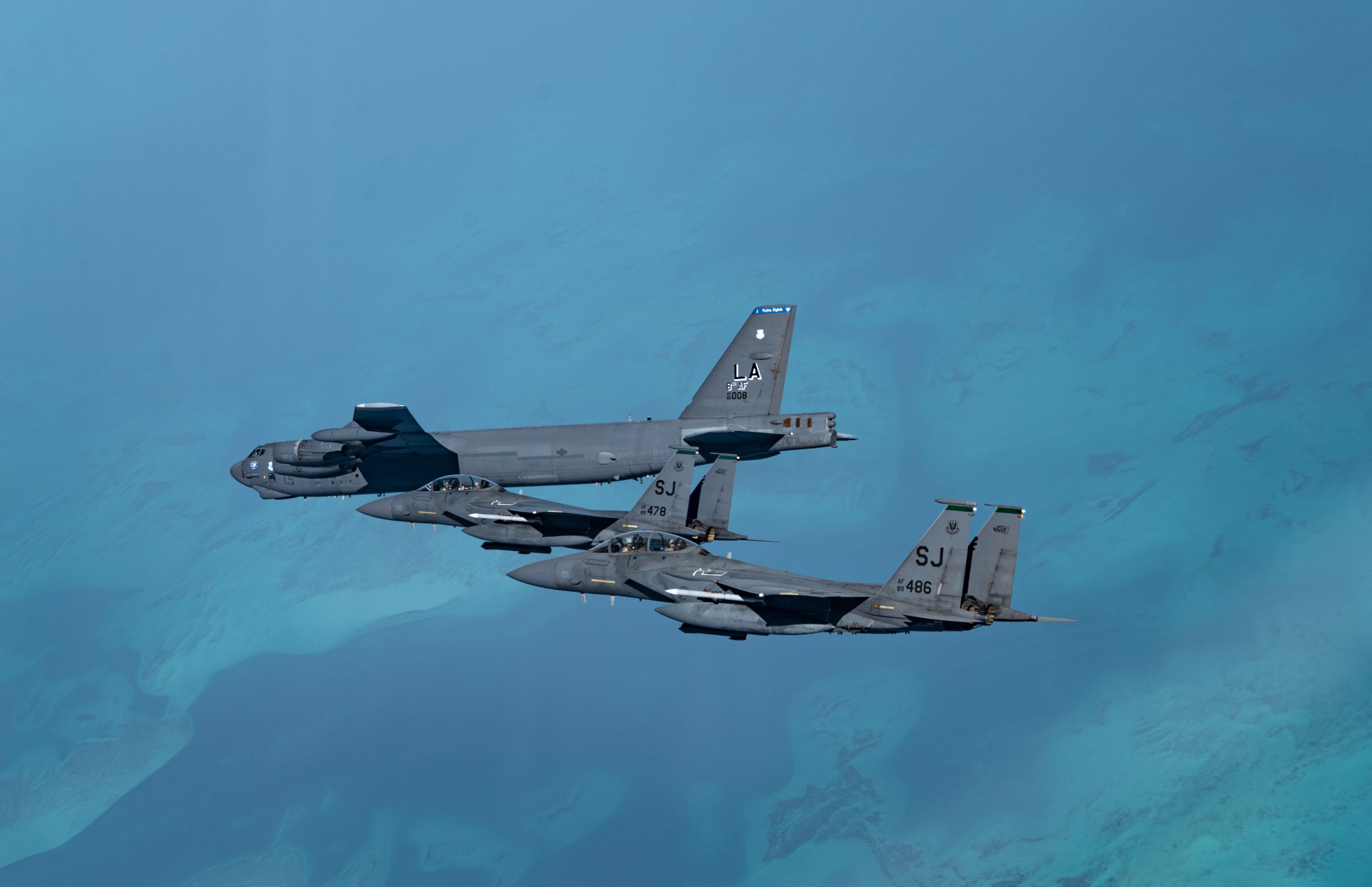 Air Force F-15 Fighters Deploy to Protect Diego Garcia as B-52s Rotate In