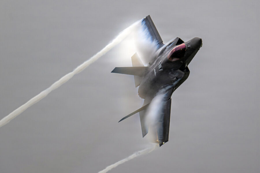 Maj. Sean Loughlin, F-35A Lightning II Demonstration Team pilot, performs aerial maneuvers during the Oregon International Air Show in Hillsboro, Ore., May 15, 2026.