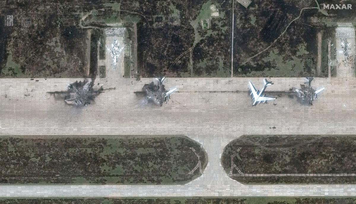 A MAXAR satellite image shows destroyed Tu-95 bombers at Russia's Belaya Air Base after Operation Spiderweb.