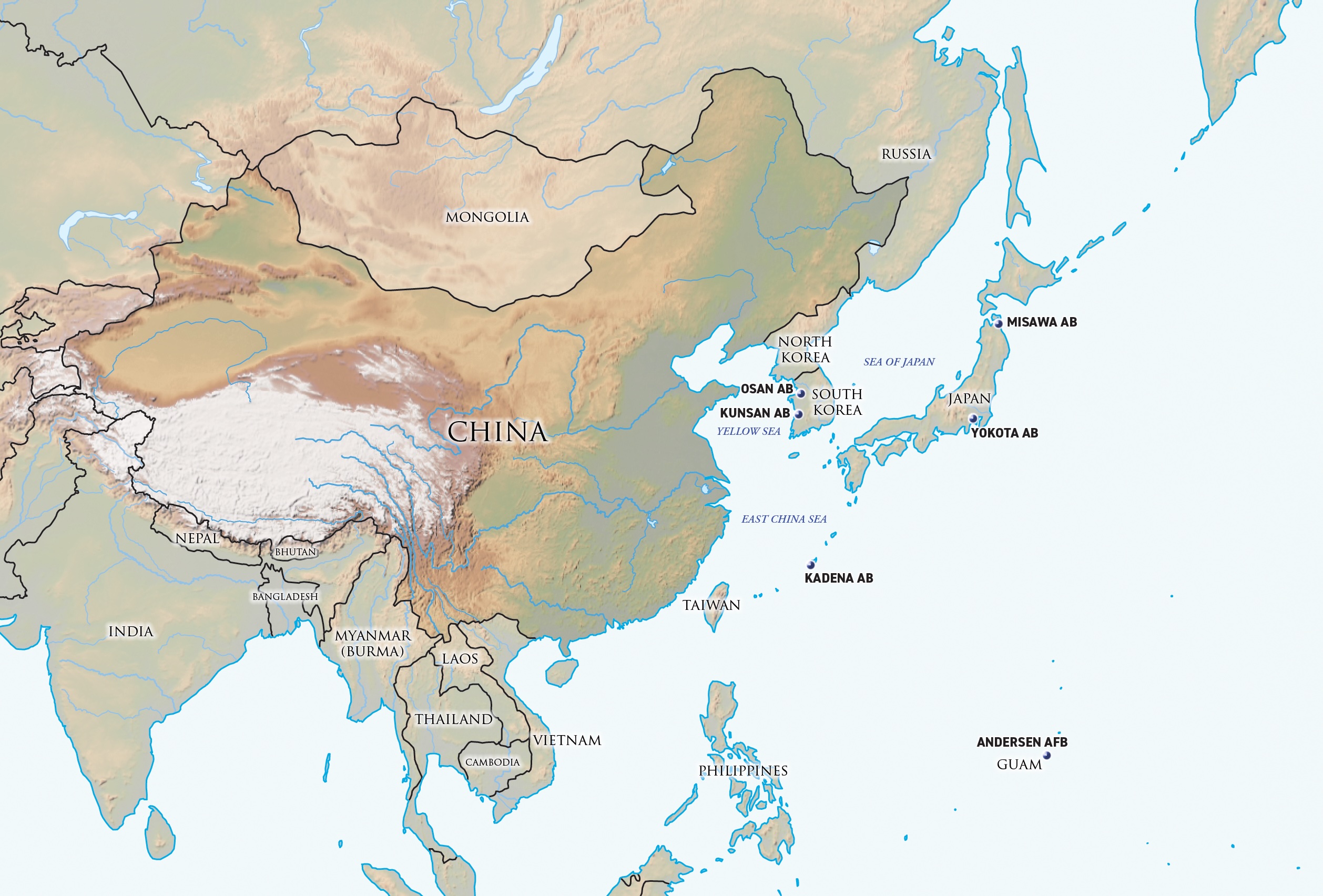 Map of U.S. and allied bases near China