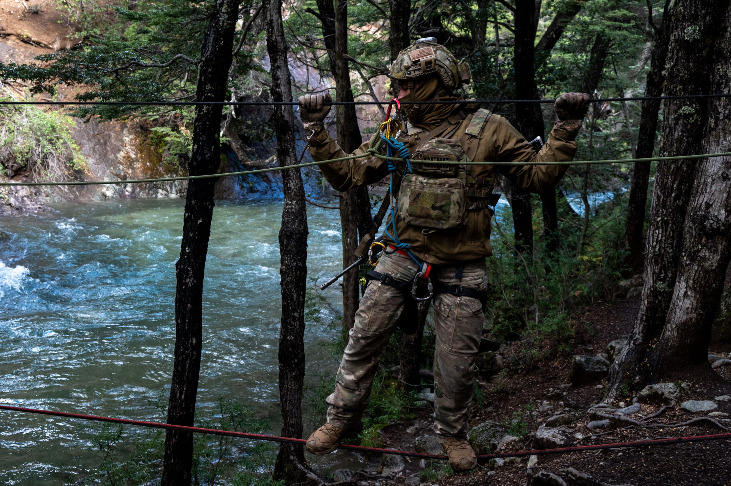 Two Airmen who completed the mountain warfare course at the Escuela Militar de Monta&ntilde;a in Bariloche, Argentina